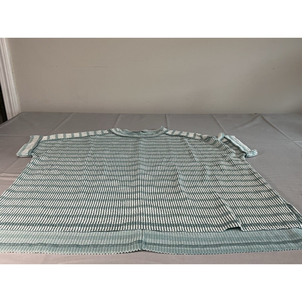 Zenana Women's S/M Mint Green White Striped Textured Oversized Short Sleeve Top